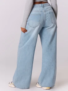 MUSERA Low Waist Plus Size 90's Y2k Jeans Streetwear Casual Cute Everyday Office Work Everyday Chic - Baby Blue - View 2