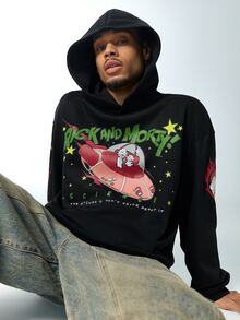 Rick and Morty X SHEIN Men's Letter Cartoon Pattern Casual Daily Sweatshirt - Black - View 3