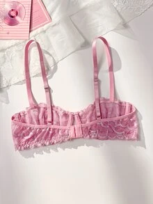 PetitDoll 1pc Pink Underwire Lace Bra, Sexy Style For Women - Pink - View 2