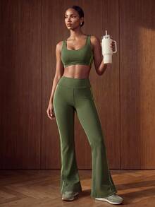 Zivah Women's Colorblock Top And Leggings Casual Daily Sports Outfit - Green - View 6