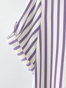 SHEIN Tall CURVE 大尺碼女款法式休閒夏季短袖V領長版洋裝 - 紫色 - 查看 3
