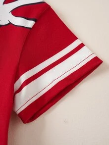 LOONEY TUNES X SHEIN Young Boy Letter Print Short Sleeve T-Shirt And Shorts Set - Red - View 4