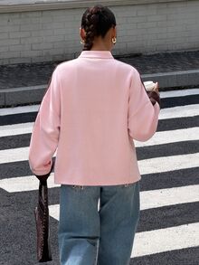 Muchica Women's New Autumn/Winter Pink Suede Velvet Button Decor Patchwork Ribbon New Chinese Style Jacket For Going Out, Streetwear, Y2K,Fall Clothes - Pink - View 2