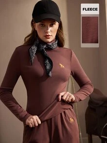 Nima Coro Atasan Lengan Panjang Wanita Model Slim Fit dengan Kerah Tegak, Serbaguna untuk Pemakaian Sehari-hari - Mocha Brown - View 1