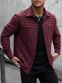 Manfinity CasualCool 男士長袖襯衫，適合萬聖節、聖誕節，新年最佳禮物 - 紅色 - 查看 7