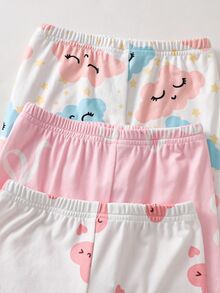 SHEIN (5套隨機發送 1套女童幼兒針織圓領長袖上衣與長褲 白色 藍色 粉色 雲朵愛心蝴蝶結卡通圖案 可愛簡約休閒舒適柔軟貼身家居服 適合四季) - 彩色 - 查看 7