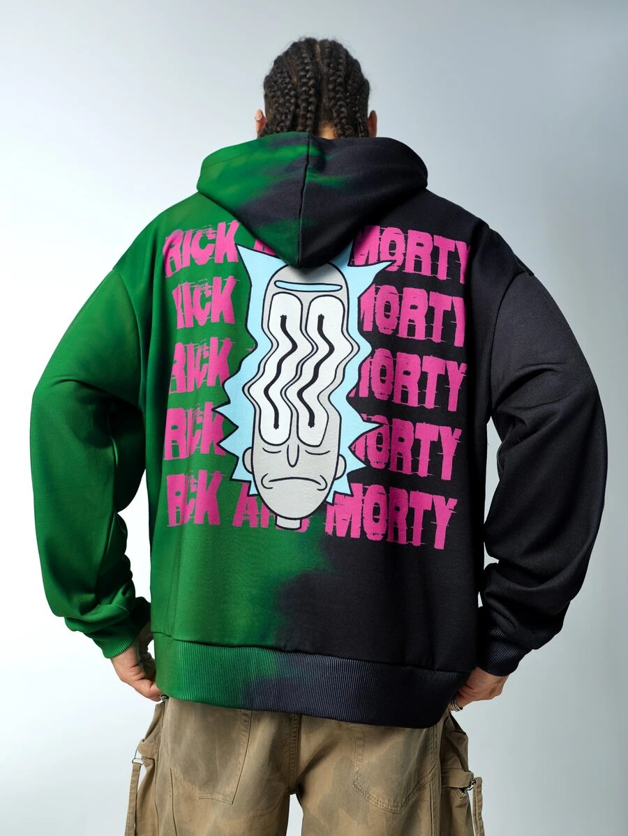 Rick and Morty X SHEIN Men's Letter Pattern Casual Everyday Hoodie - Black - View 1