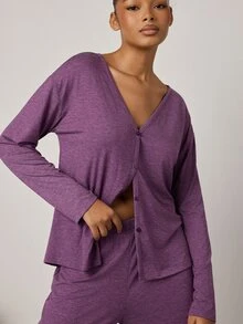 Ocili 極簡舒適無領軟質女款居家服套裝 - 紫丁香色 - 查看 4