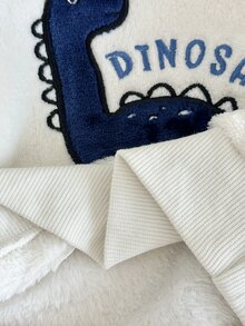 SHEIN Vintaside Kids 2件組幼兒男童衛衣長褲套裝，可愛白色藍色恐龍刺繡，毛絨絨長袖圓領加厚，冬季派對度假裝備 - 藏蓝色 - 查看 8