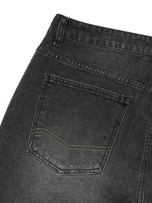 Manfinity EMRG Men's American Casual Commute Small Design Cement Dark Gray Washed Loose Straight Wide Leg Pants - Dark Grey - View 6