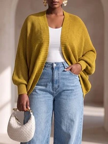 Zivah Plus Size Women's Solid Color Casual Versatile Daily Wear Cardigan - Mustard Yellow - View 5