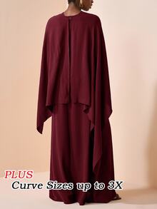 Zivah 女款大尺碼棕色端莊洋裝，冬季正式 Al-Adha 披肩式長禮服，遊牧風西式生日派對畢業大學通用基礎秋季款 - 酒紅色 - 查看 4