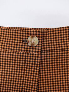 SHEIN Franclia 女款休閒通勤夏季格紋不對稱下擺裙褲 - 橘色 - 查看 4