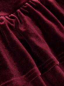 Girlism Tween Girl Tween Girls Burgundy Velvet Simple Comfortable Layered Ruffle Hem Strapless Puff Dress - Burgundy - View 7