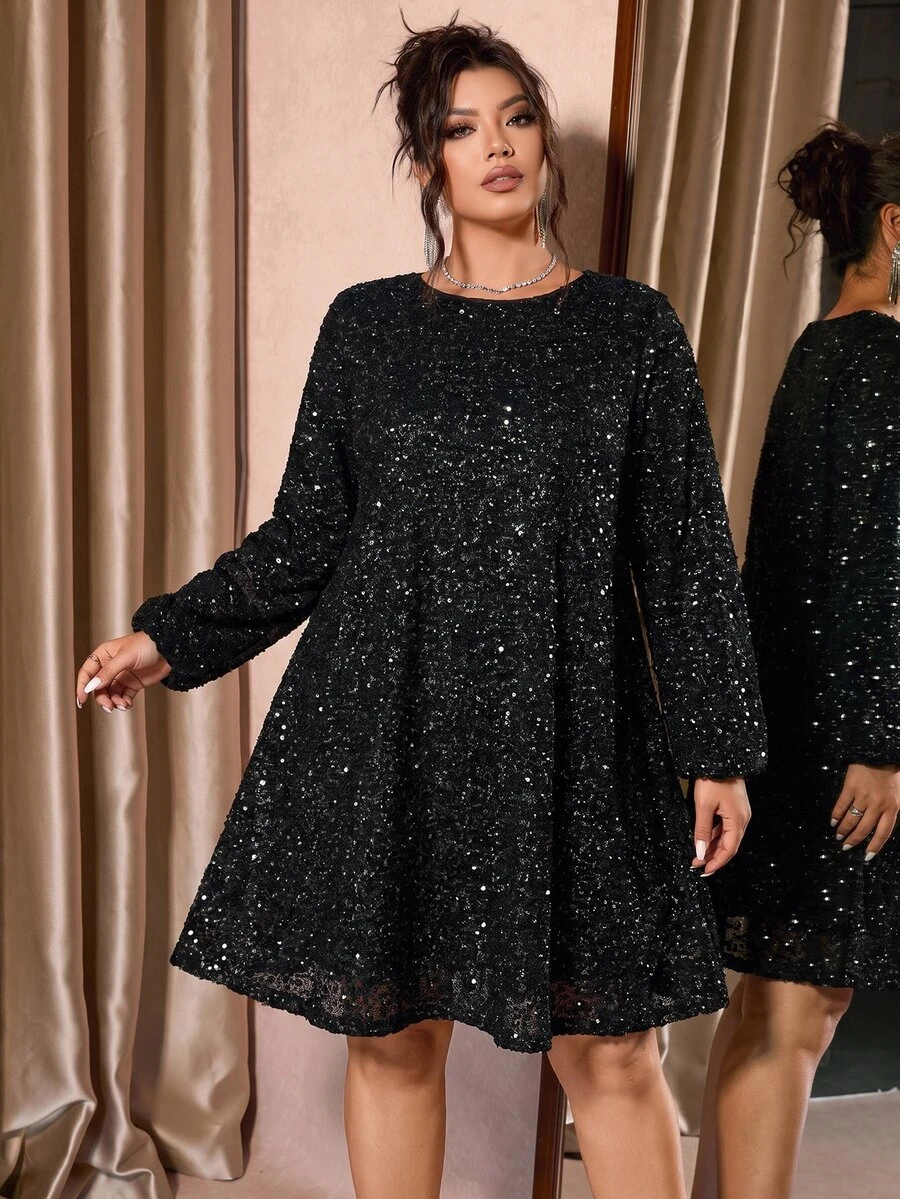 Cravure Plus Size Country Vintage Party Theme Elegant Sequin Straight Back Bowknot Strap Dress - Black - View 1