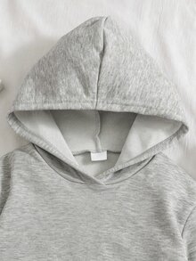 青少年女孩秋冬黑色寬鬆連帽長袖套頭衛衣，背面大翅膀水鑽裝飾，休閒百搭街頭風上衣，適合日常穿著、校園與聚會 - 灰色 - 查看 3
