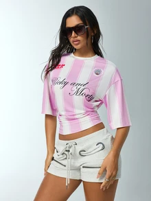 Rick and Morty X SHEIN Women's Letter Print Casual Daily Wear Top - Baby Pink - View 6