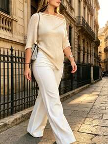 Ceyna Plus Size Women Solid Khaki Cape Shawl Sweater Casual Versatile Daily Knit Top Suitable For Spring Summer Autumn - Khaki - View 4