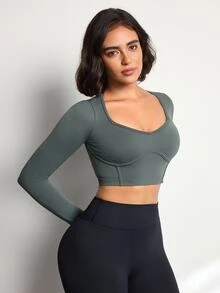 Easithlete Easithlete Women's Solid Color Casual Daily Wear Sports T-Shirt - Army Green - View 5