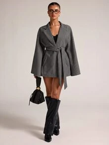 SHEIN BAE 女款時尚街頭風長袖夾克外套，附口袋 - 深灰色 - 查看 4