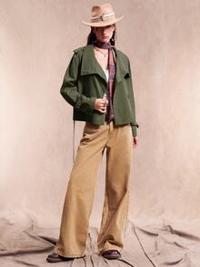 Easelle Vintage French Elegant Nomadic High Collar Cinched Waist Button Up Women Trench Coat Women Trench Coat Cinched Waist Office Everyday Olive Green Fall - Army Green - View 5