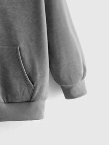 ROMWE Y2K Plus Size Women's Letter Print Plush Patchwork Casual Daily Hooded Washed Distressed Sweatshirt - Grey - View 4
