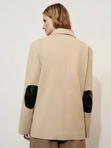 Aveloria Modichic Women's Oversized Loose Fit Dropped Shoulder Long Sleeve Blazer Jacket With Large Lapel And 2-Button Closure, Casual Suit Top For Daily Work Commute Dating Shopping Spring Autumn Versatile Outerwear Or Inner Layer - Apricot - View 2