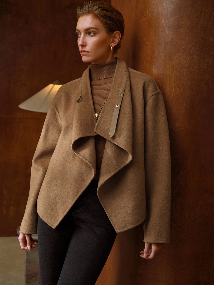 MOTF WOMEN'S FASHION CAMEL DOUBLE-FACED WOOL COAT - Camel - View 1