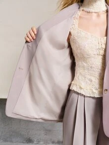 MOTF PREMIUM Áo blazer nữ thanh lịch tay dài phối màu tương phản có cúc - Nhiều màu - Xem 6