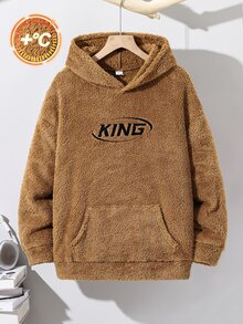 SHEIN 青少年男孩字母圖案休閒日常穿著運動衫 - 卡其色 - 查看 5