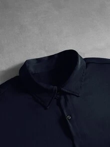 Manfinity Mode 男士休閒日常穿著，外出必備，Ins風，華麗派對，街頭成熟風，寬鬆版型襯衫 - 藏蓝色 - 查看 4