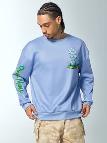 Rick and Morty X SHEIN Men's Cartoon Print Long Sleeve Casual Pullover Sweatshirt - Blue - View 8