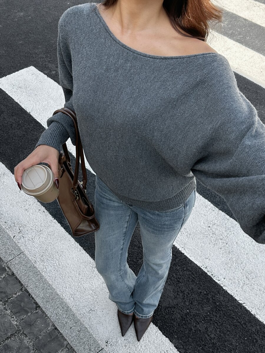 Autumina Women's Solid Color Casual Daily Long Sleeve Sweater - Grey - View 1