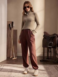 Nima Coro Women's Solid Color Pocket Casual Daily Wear Sweatpants - Mocha Brown - View 6
