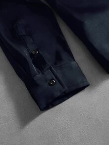 Manfinity Mode 男士休閒日常穿著，外出必備，Ins風，華麗派對，街頭成熟風，寬鬆版型襯衫 - 藏蓝色 - 查看 6
