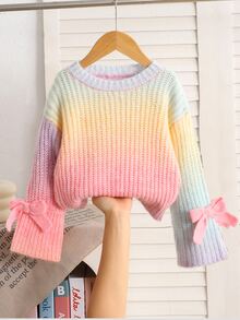 SHEIN 少女款針織漸層圓領喇叭袖寬鬆休閒毛衣 秋冬款 - 彩色 - 查看 6