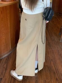 DAZY Women's Washed Slim Straight Denim Skirt - Khaki - View 6