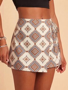 Travachic Plus Size Women's Geometric Pattern Casual Daily Skort - Multicolor - View 4