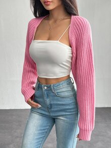 SHEIN PETITE 女款素色長袖無袖休閒針織開襟衫 - 粉色 - 查看 3