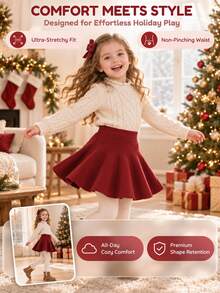 SHEIN Young Girl Sweater Skirt Set, A-Line Skirt, High Waist, Solid Burgundy Red Christmas Matching Mommy Daughter Mommy And Me Fall Baby Doll Winter - Burgundy - View 4
