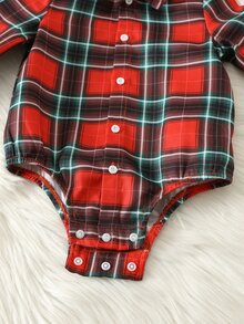 SHEIN Baby Boy Colorful Plaid Collar Long Sleeve Romper, Versatile And Comfortable - Multicolor - View 6