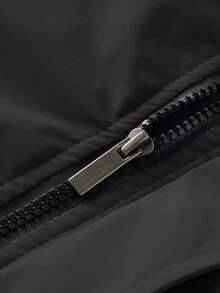 Manfinity Homme جاكيت عمل مبطن بياقة واقفة للرجال، معطف شتوي مبطن بقصة فضفاضة، مناسب للتنقل والارتداء الكاجوال في عطلة نهاية الأسبوع - الأسود - مشاهدة 6