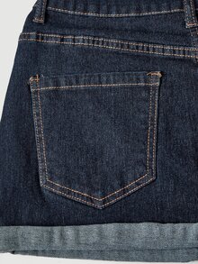 SHEIN MOD 大尺碼性感鈕扣口袋牛仔迷你裙 - 藍色 - 查看 4