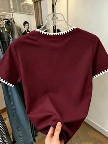 EMERY ROSE 大尺碼女款刺繡飾邊短袖休閒T恤 - 彩色 - 查看 2