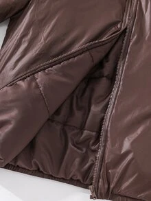 SHEIN Teen Boy Solid Color Long Sleeve Zip-Up Casual Winter Jacket - Coffee Brown - View 8