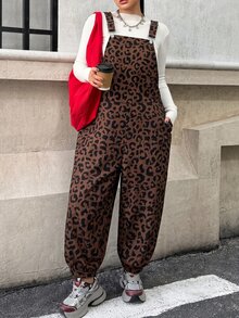 Solflare Plus Size Fashion Leopard Print Pocket Jumpsuit - Multicolor - View 3