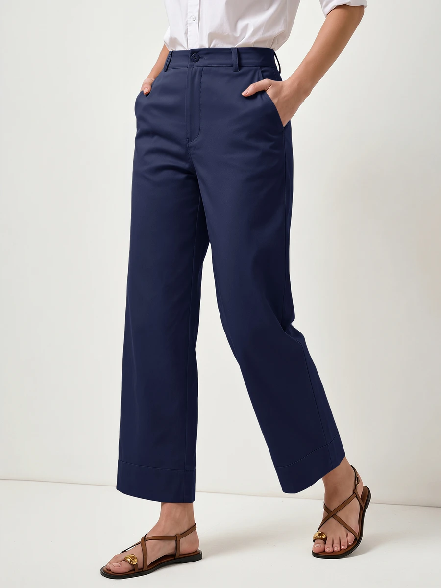 Briarwyn Women's Solid Color Slant Pocket Casual Daily Spring/Summer Pants Fit For Wear,Summer Outfits Women, ,Vacation - Navy Blue - View 1