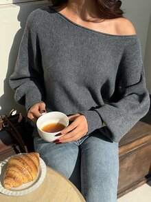Autumina Women's Solid Color Casual Daily Long Sleeve Sweater - Grey - View 4