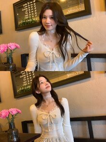 DAZY Women's Casual Ruffle Trim Long Sleeve Girlish Fresh Korean Style T-Shirt - White - View 11