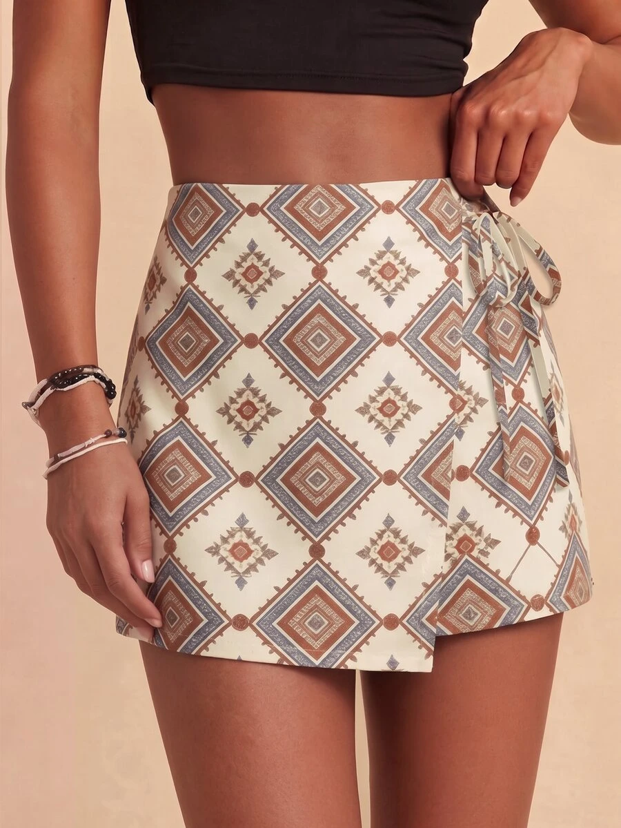 Travachic Plus Size Women's Geometric Pattern Casual Daily Skort - Multicolor - View 1